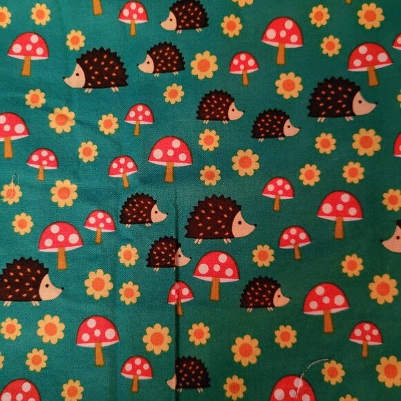 Hedge Hogs and Mushrooms Fabric Remnant 27" x 27" - Picture 1 of 2